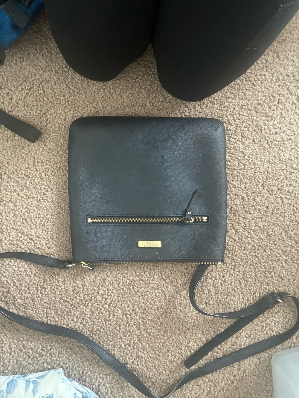 kate spade Black Saffiano Leather Crossbody Messenger with Gold Hardware